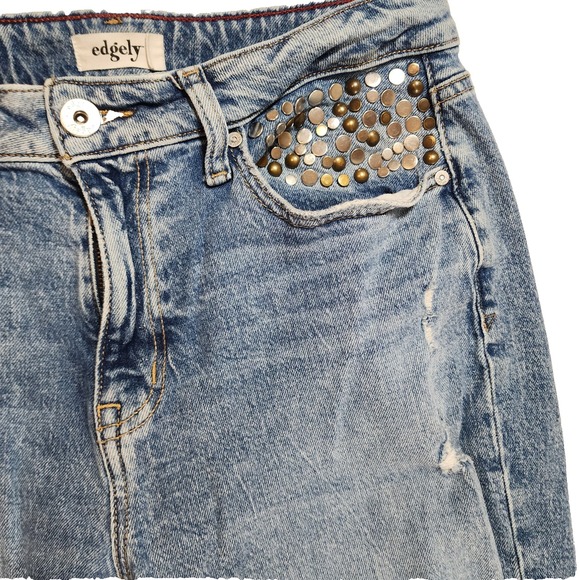 Edgely 90's High Rise Taper Studded Distressed Womens 10 Short Jeans - Picture 4 of 11